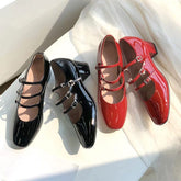 Handgefertigte Mary Jane Schuhe 40mm Dreifachriemchen Pumps Blockabsatz
